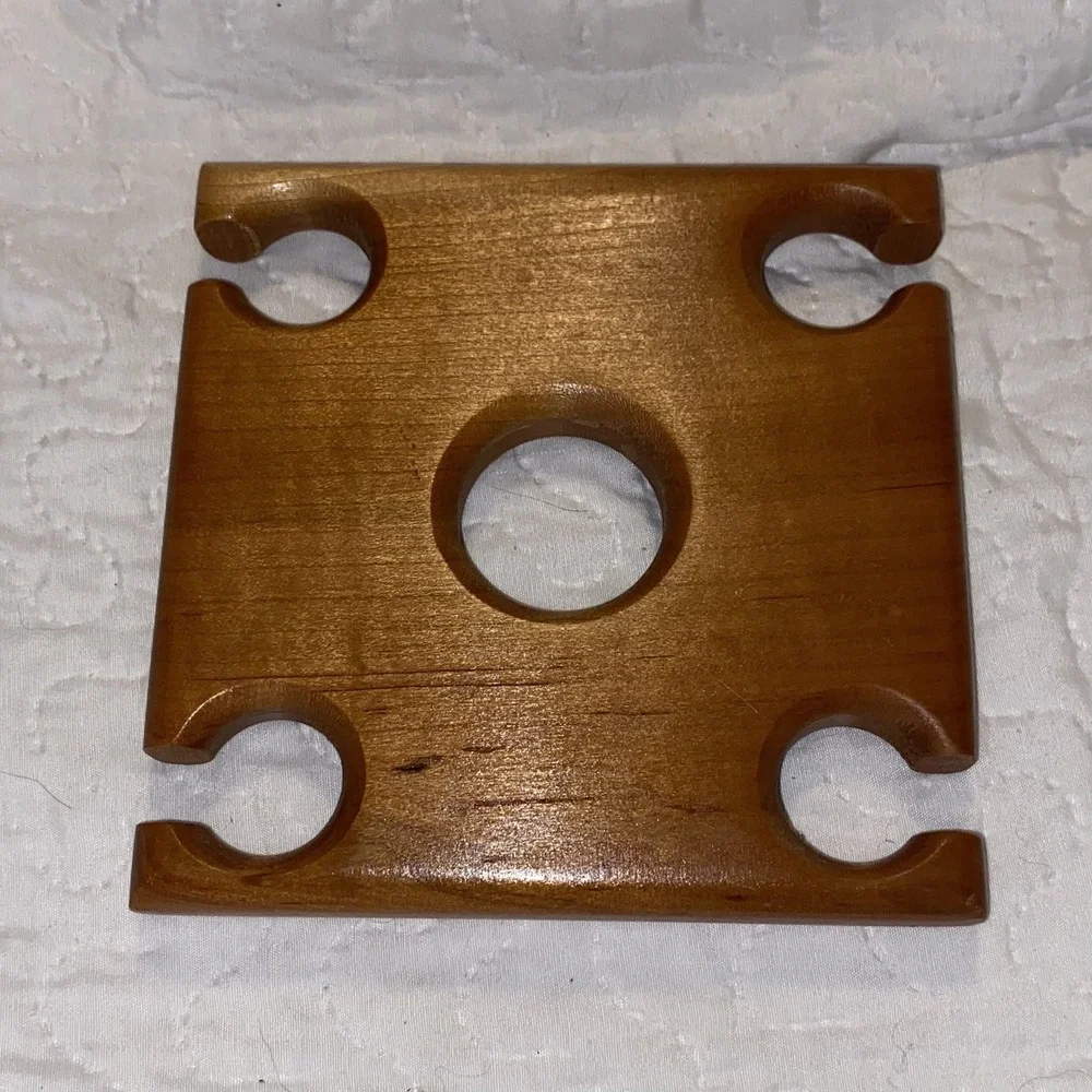 Solid Wood Wine Glass Bottle Holder Over‎ Bottle Stemware  Holds 4 Glasses VTG